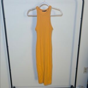 Zara Yellow Ribbed Halter Bodycon Maxi Dress